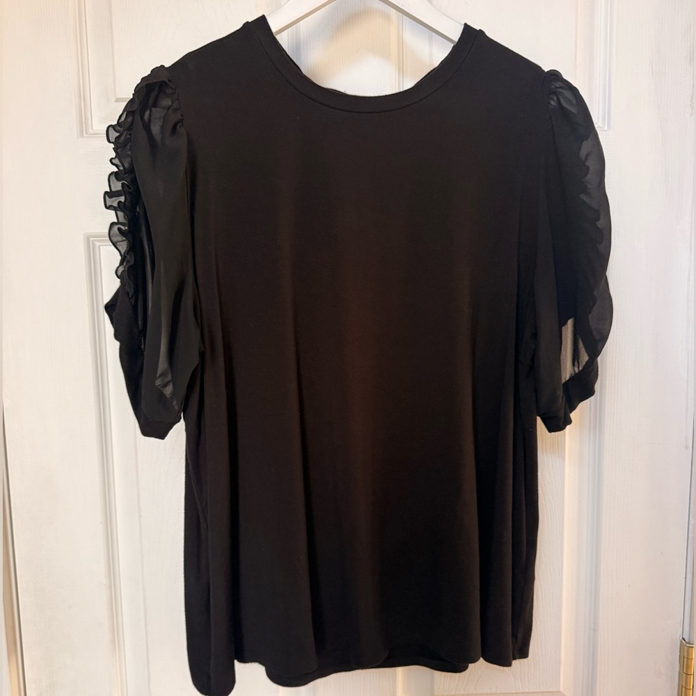 Philosophy Black dressy Blouse with sheer Ruffled Sleeves